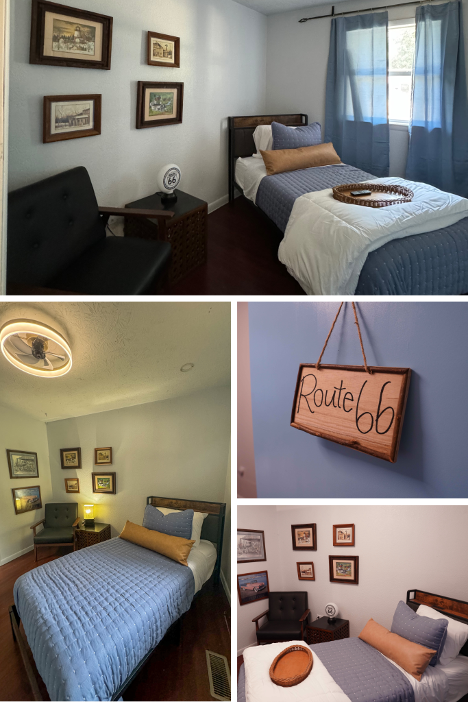 Cozy rustic-style senior living suite with private bathroom and personal closet. Located in Mayes County, OK